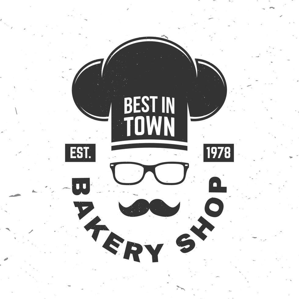 Bakery shop. Vector. Concept for badge, shirt, label, stamp or tee. Typography design with chef hat, text, mustache silhouette. Template for restaurant identity objects, packaging and menu vector