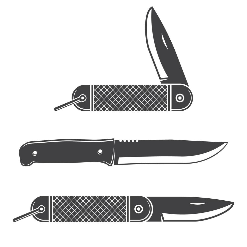 Set of knifes silhouette isolated on white background. Vector. Hunting knife icon. vector