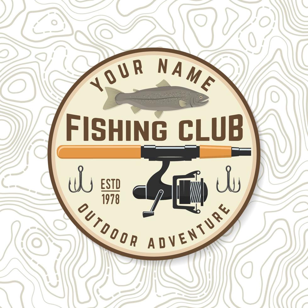 parche del club de pesca. vector. concepto de camisa o logotipo, estampado, sello, tee, pegatina, parche. diseño de tipografía vintage con silueta de caña de pescado. vector