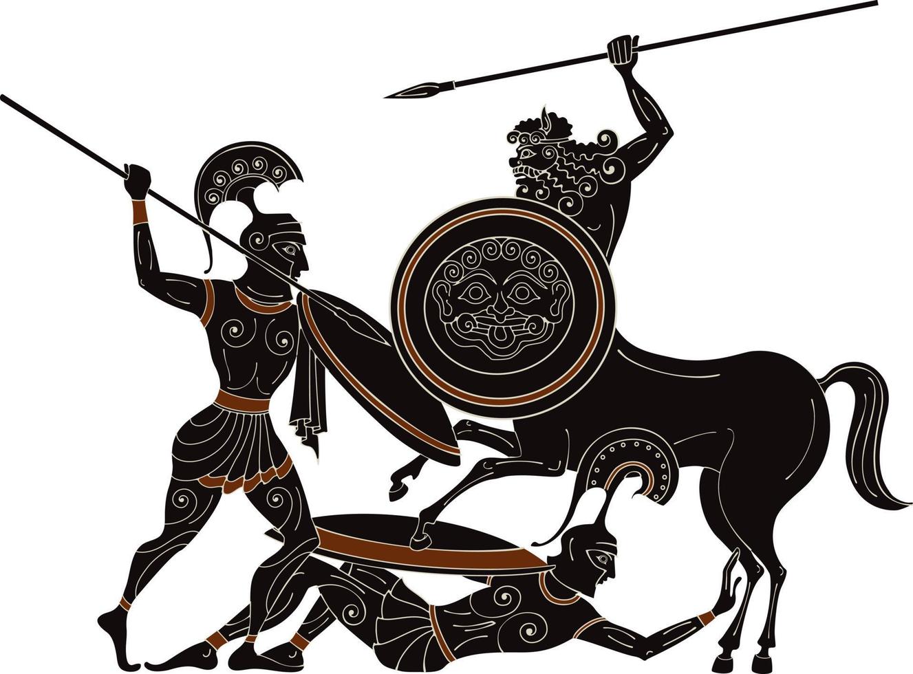 Ancient greece warrior.Black figure pottery.Ancient greek scene banner. vector