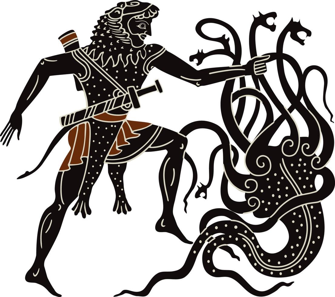 Hercules heroic deed,Ancient warrior and monster, vector