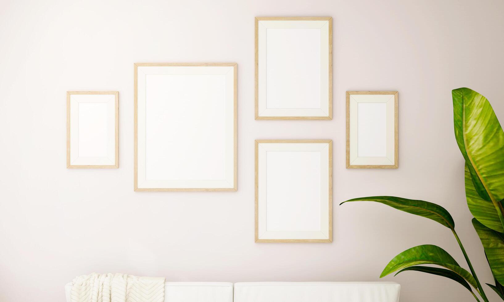 The living room is decorated with furniture, small plant pots and picture frames. photo