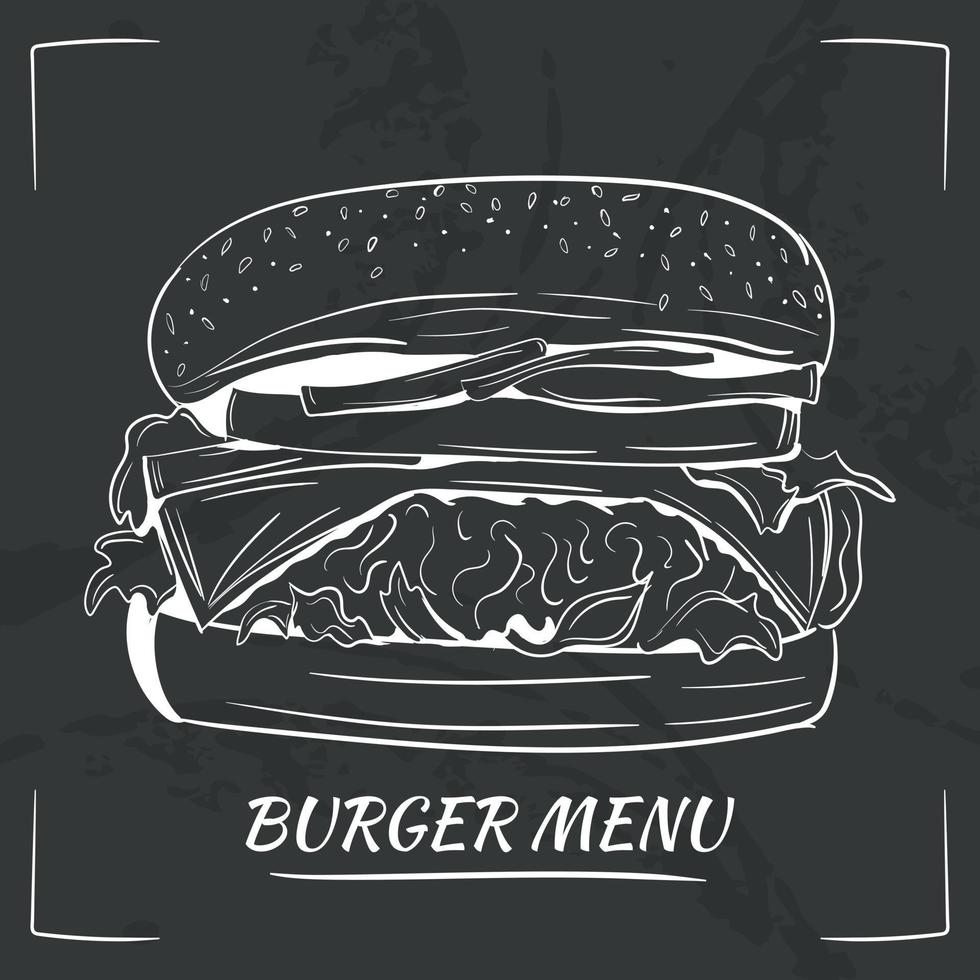 hand drawing of hamburger with its ingredients for menu vector