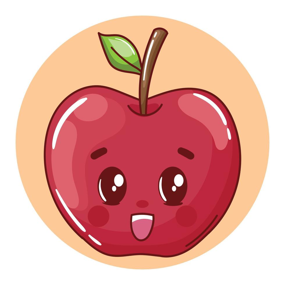 diseño de personaje de manzana de dibujos animados lindo jugoso y fresco vector