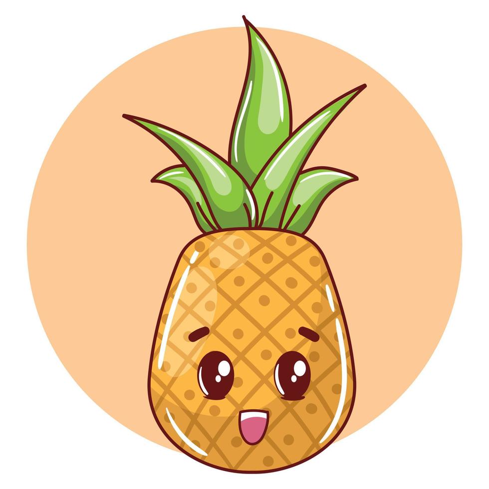 diseño de personaje de dibujos animados de piña tierna jugosa y fresca vector