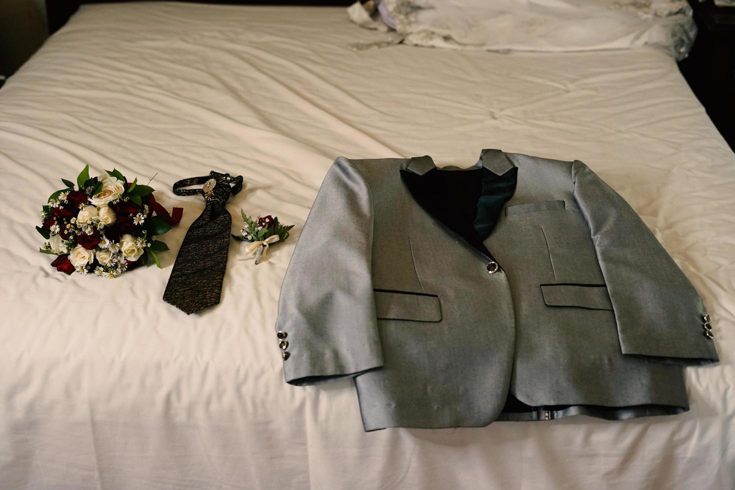 Luxurious wedding dress worn in ceremony photo