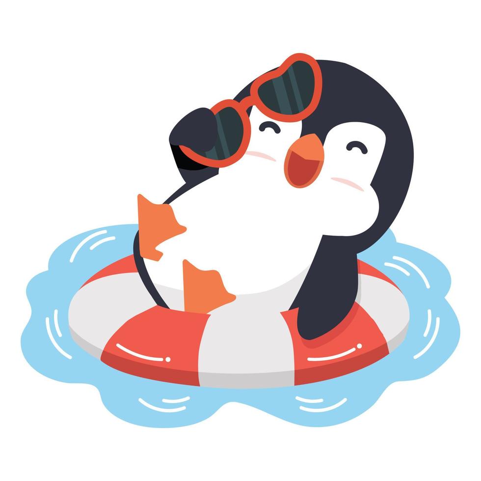 Cute Penguin swimming in rubber ring vector