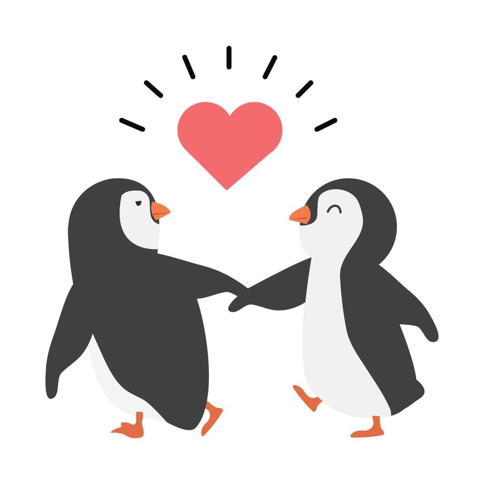 Cute penguin couple with heart vector