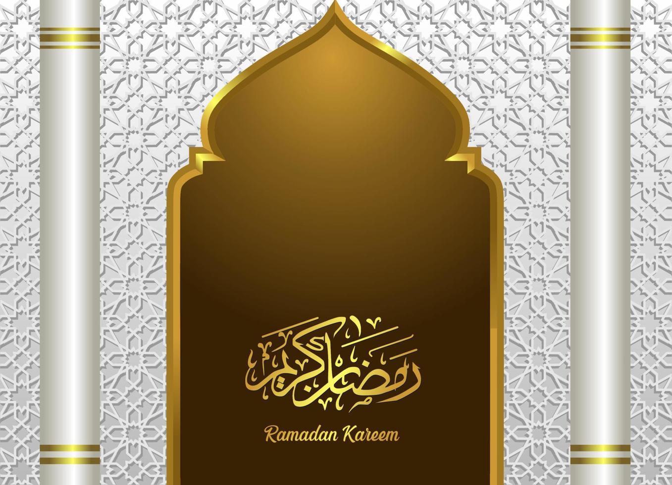 Ramadan Kareem Islamic greeting design background dome mosque with arabic pattern calligraphy vector