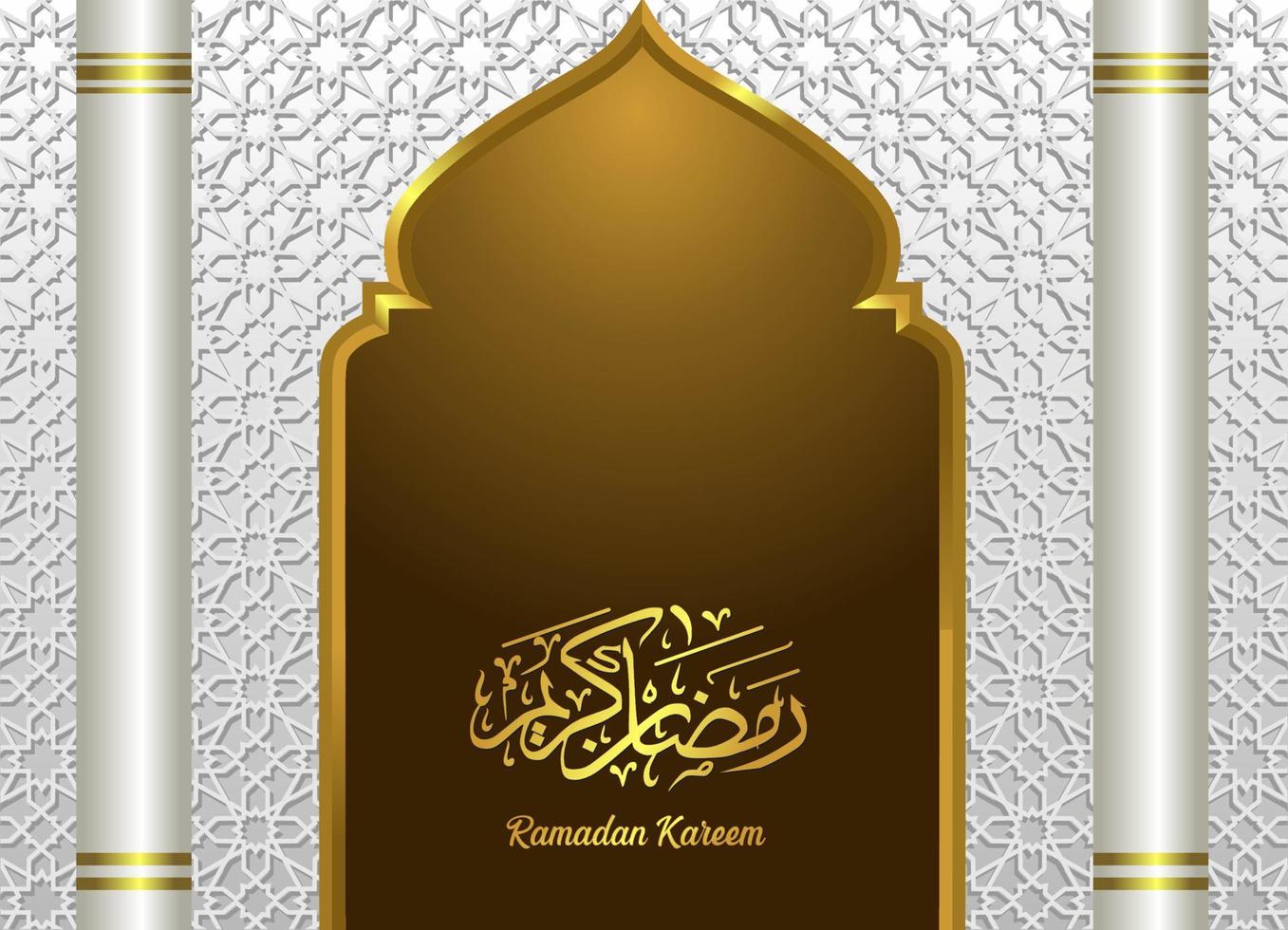 Ramadan Kareem Islamic greeting design background dome mosque with arabic pattern calligraphy vector