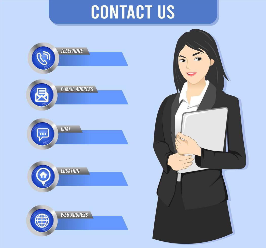 business woman. Customer service or technical support landing page concept. vector illustration