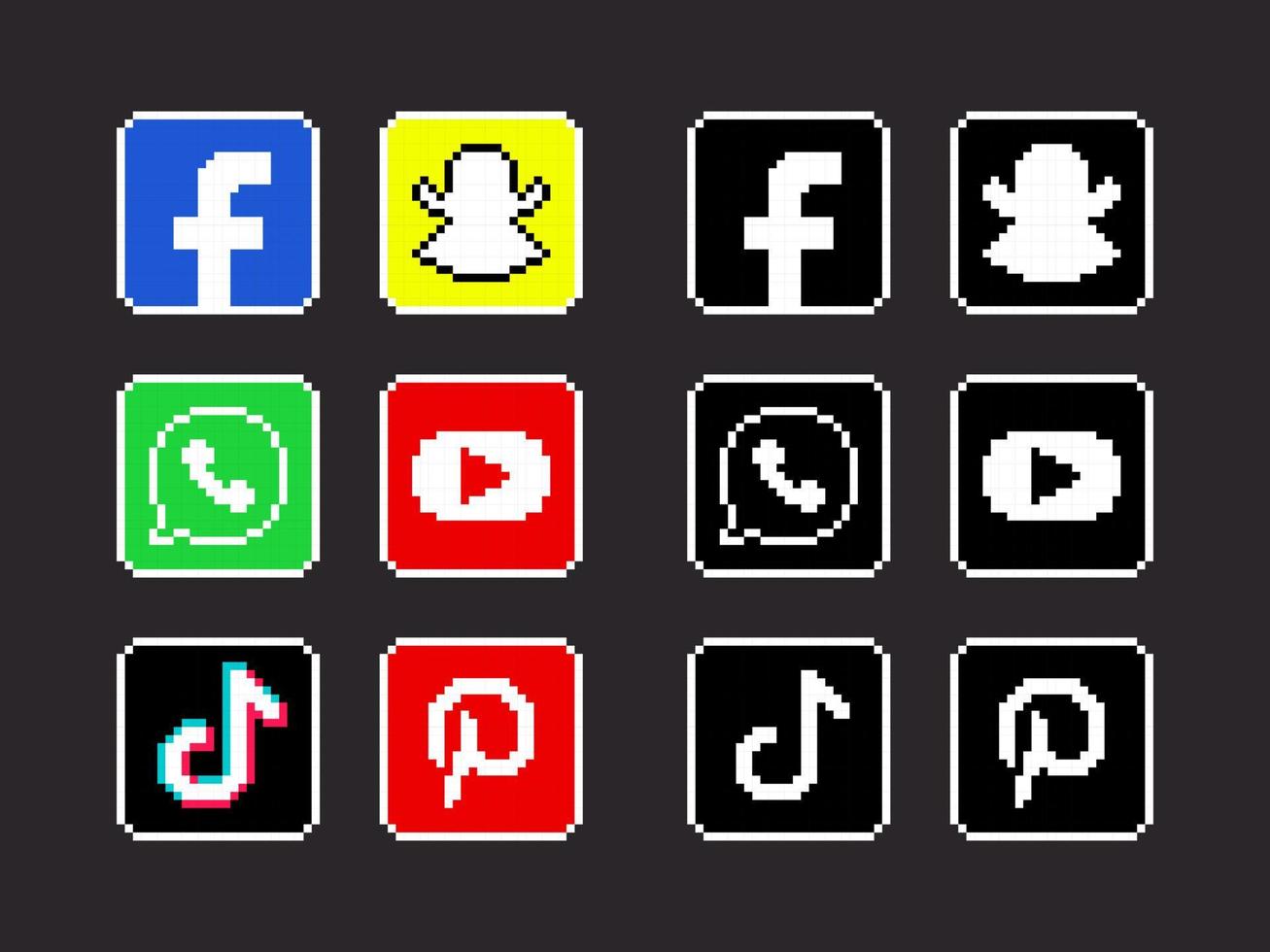 pegatinas de redes sociales pixel art vector