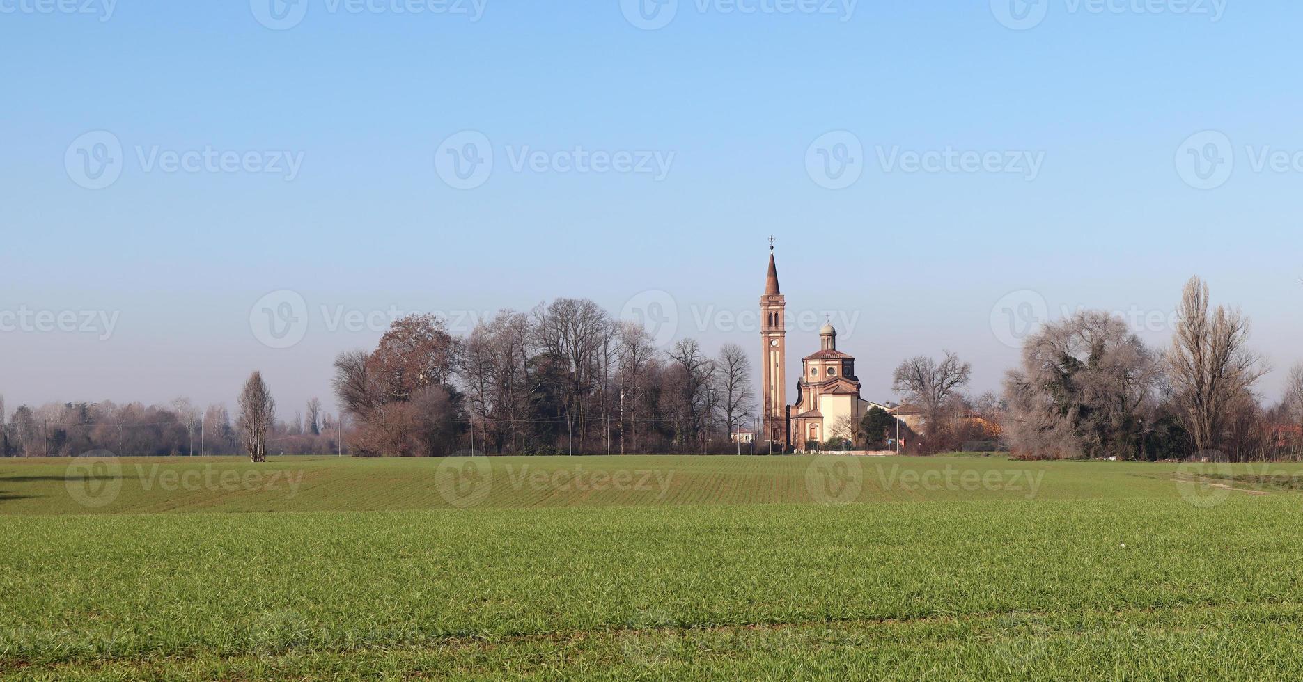 Landscape countryside of the Po valley, Pianura Padana, with church of Sant'Andrea of Quarto, part of the municipality of Bologna. Italy photo