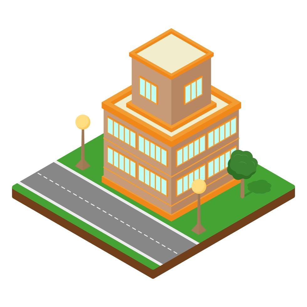 Modern isometric building. Isometric icon or inforgraphic element. Flat vector illustration