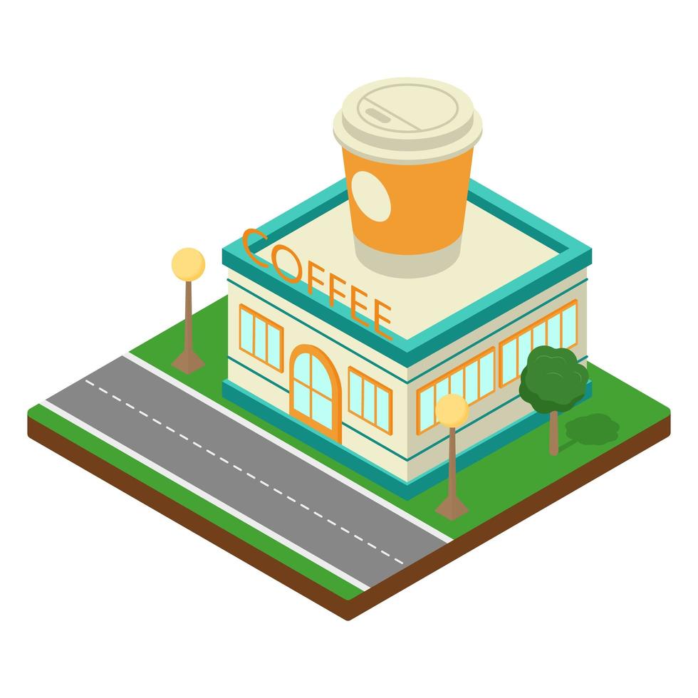 edificio isométrico moderno. cafetería. icono isométrico o elemento infográfico. ilustración vectorial plana vector