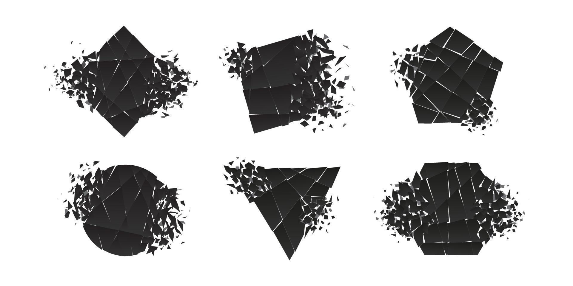 Shape shattered and explodes flat style design vector illustration set isolated on white background.