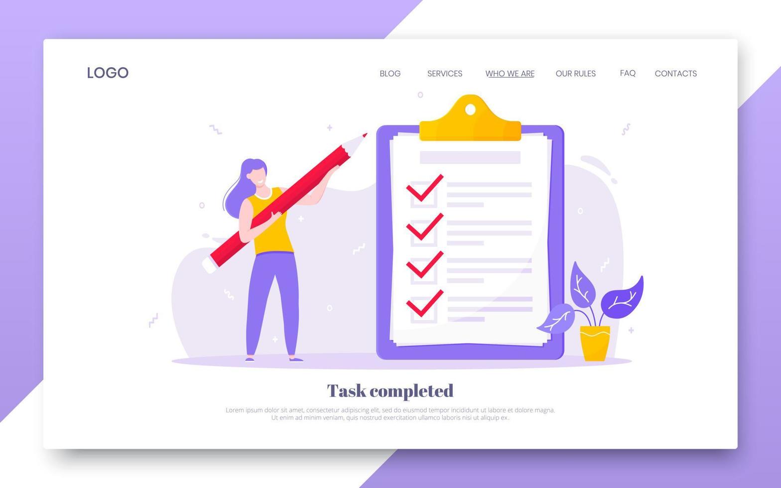 Online survey form business concept with tiny person with large pencil nearby giant clipboard vector