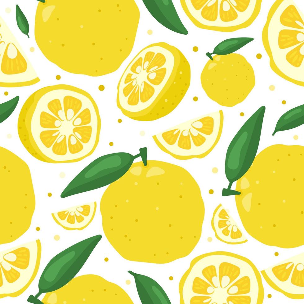 Yuzu japanese citron fruit seamless pattern vector illustration isolated on white background.