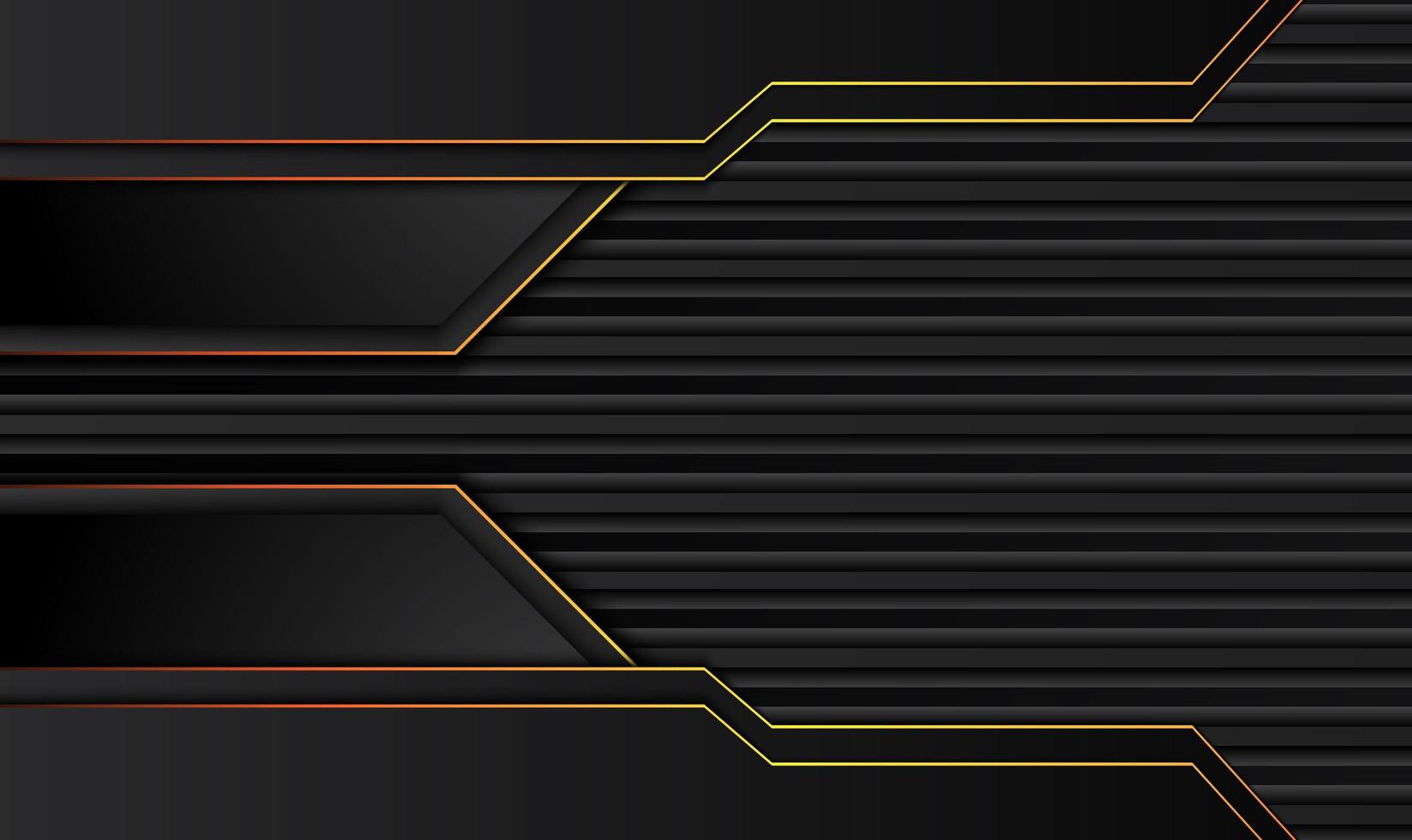 Tech black background with contrast Orange yellow stripes. Abstract vector graphic brochure design