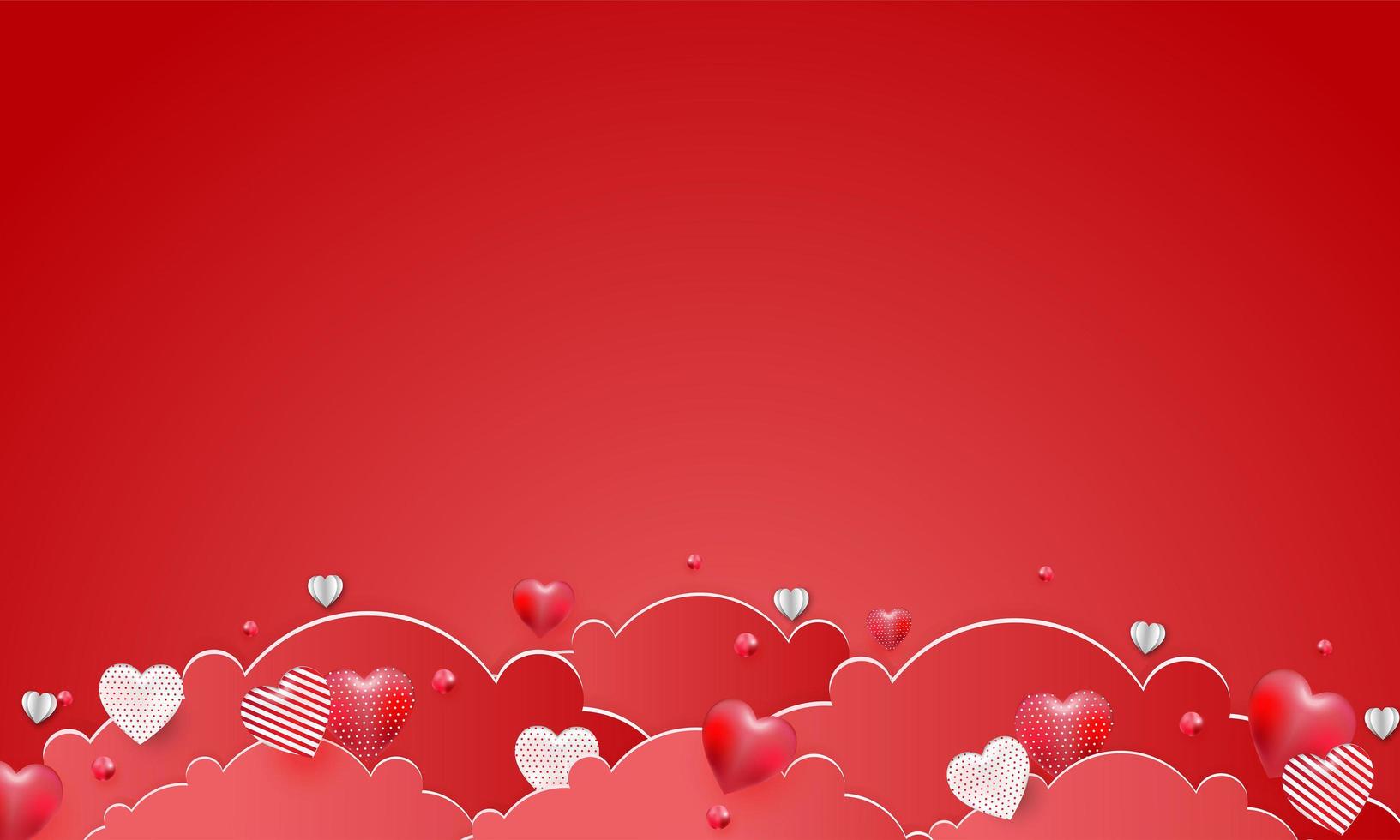 Ilustración del amor y el día de San Valentín con globos de corazón, regalos y nubes. estilo de corte de papel. ilustración vectorial vector