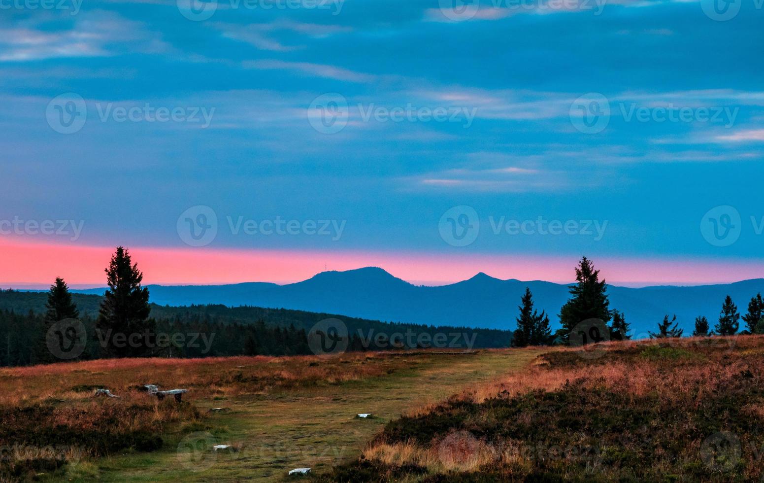 Sunset over the Vosges. Panoramic view from drone photo