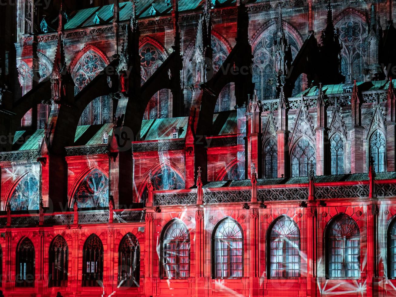 Laser lighting show on the walls of Cathedral Notre Dame de Strasbourg photo