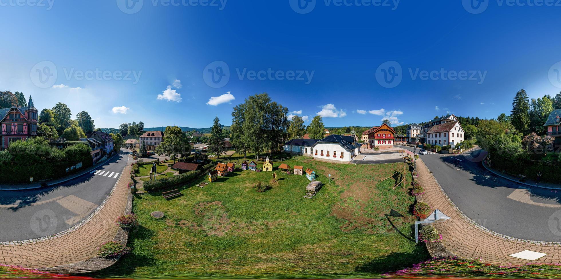 Aerial drone 360-degree panoramic view of Le Hohwald. Alsace, France. photo