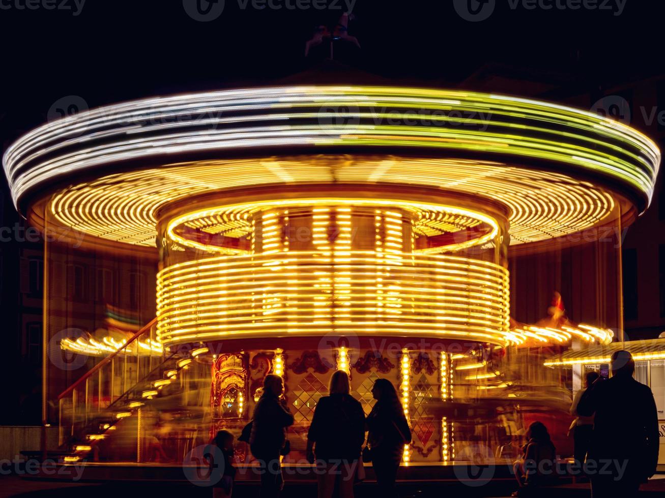 Night Strasbourg. Highlighted carousel on the square Gutenberg photo