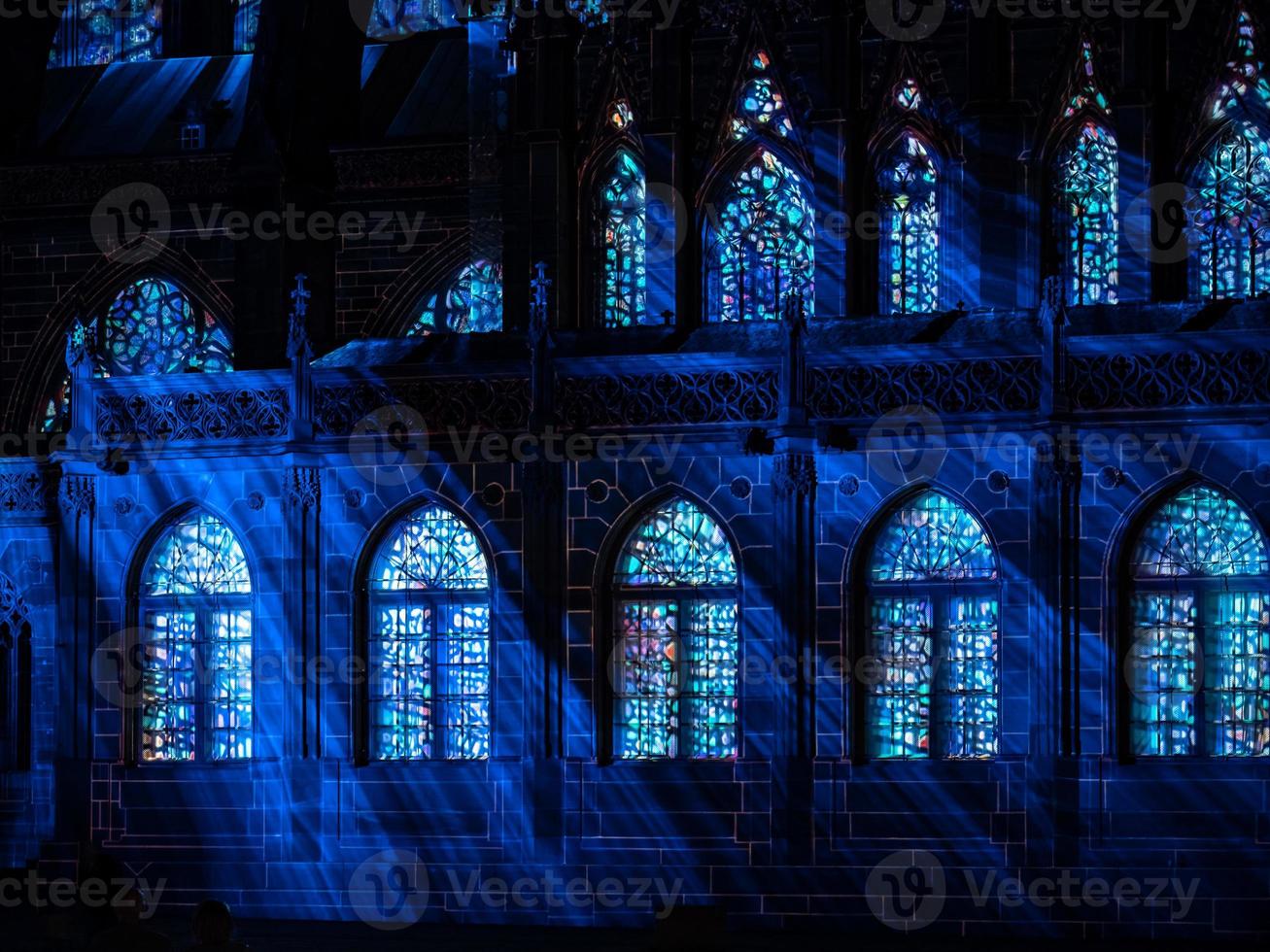 Laser lighting show on the walls of Cathedral Notre Dame de Strasbourg photo