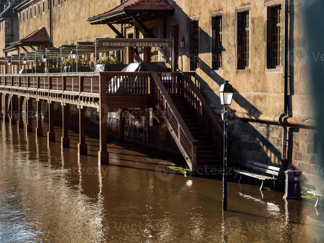 A small flood in Strasbourg. Water rose in the Ile River after rains. photo