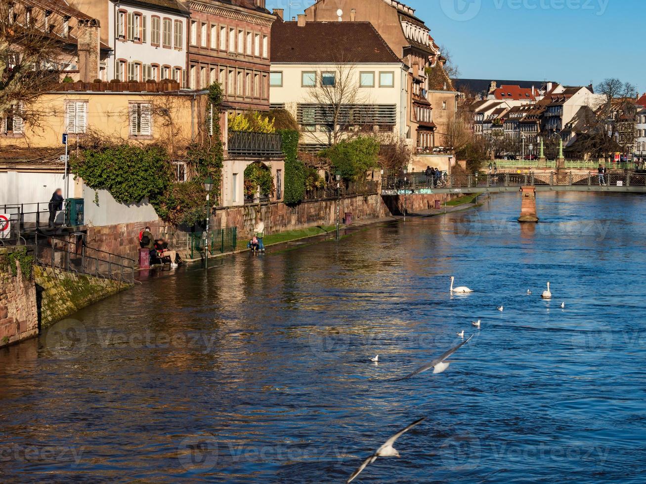 A small flood in Strasbourg. Water rose in the Ile River after rains. photo