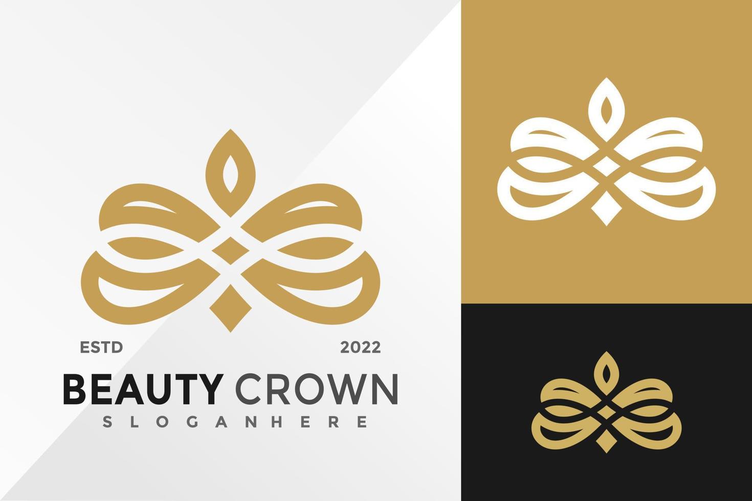 plantilla de ilustración de vector de diseño de logotipo de corona de belleza de lujo