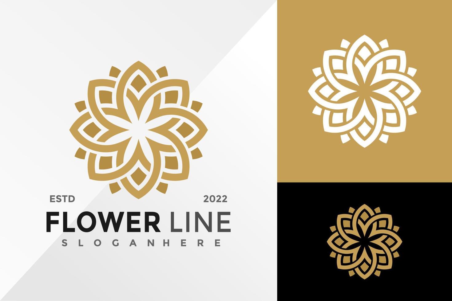 Golden Flower Line Logo Design Vector illustration template