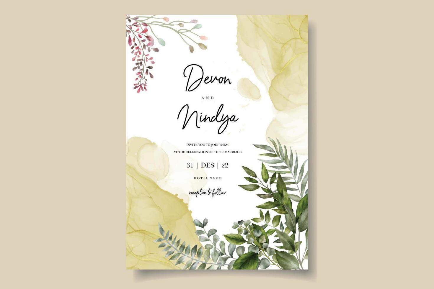 Elegant wedding card floral design vector