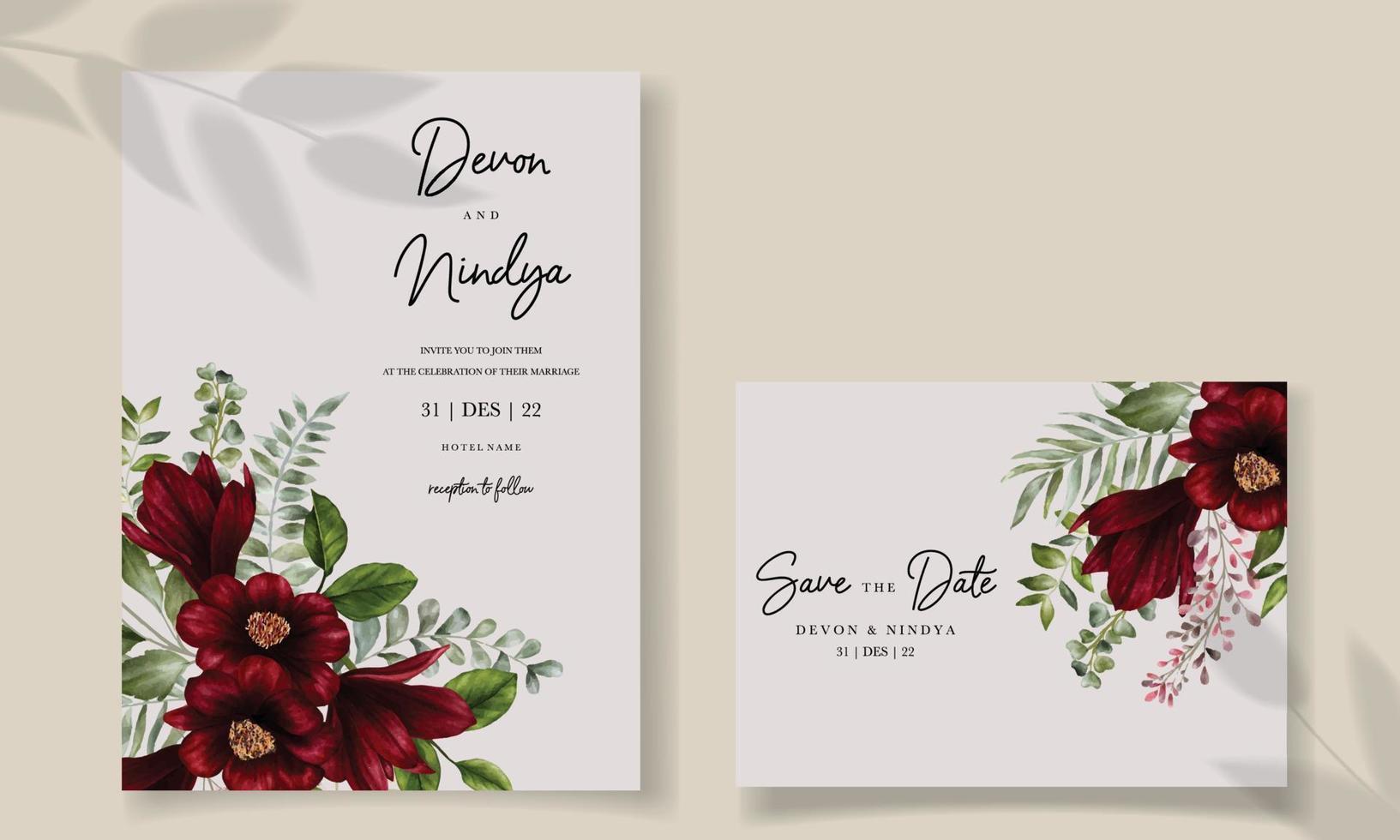 Elegant wedding card floral design vector