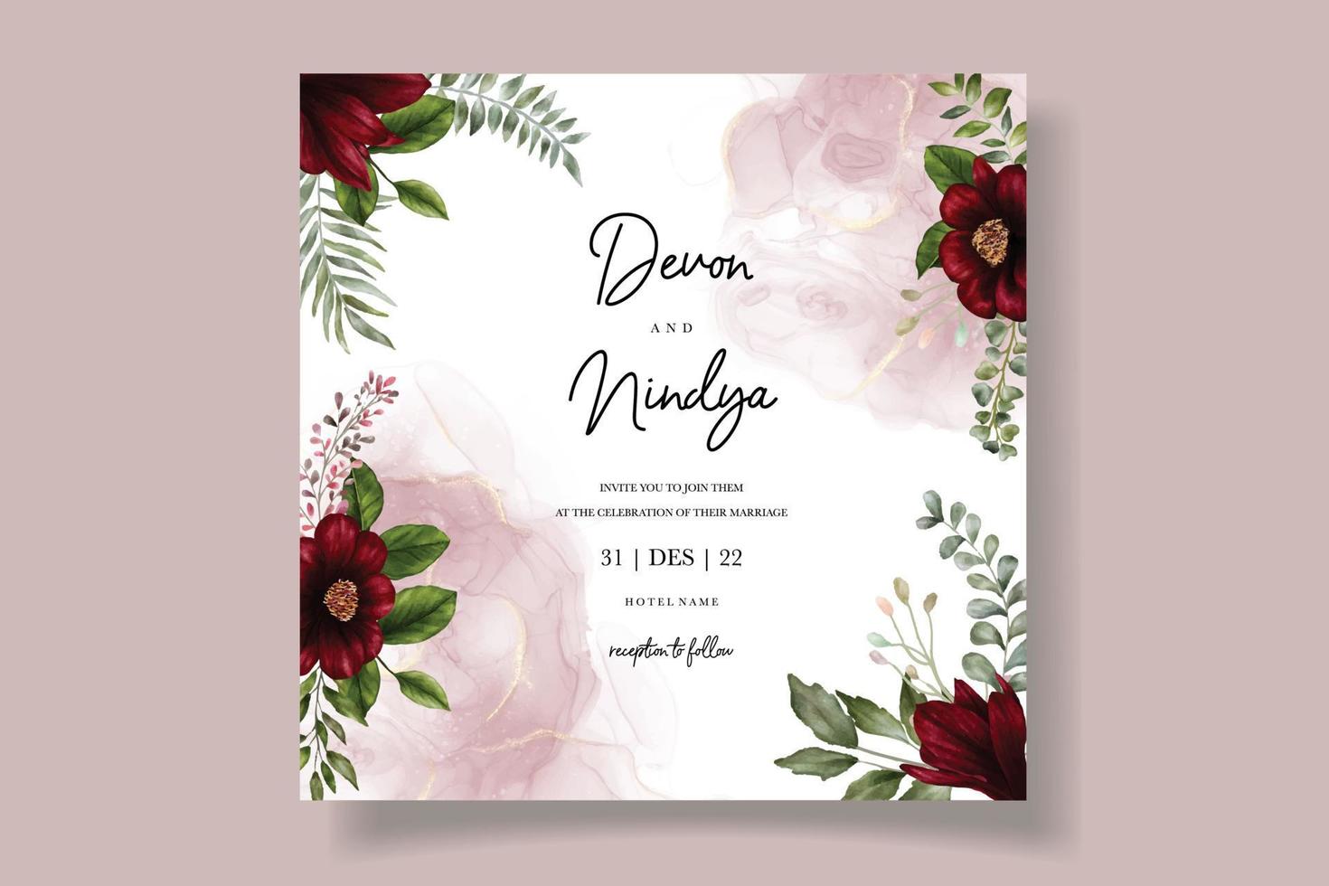 Elegant wedding card floral design vector