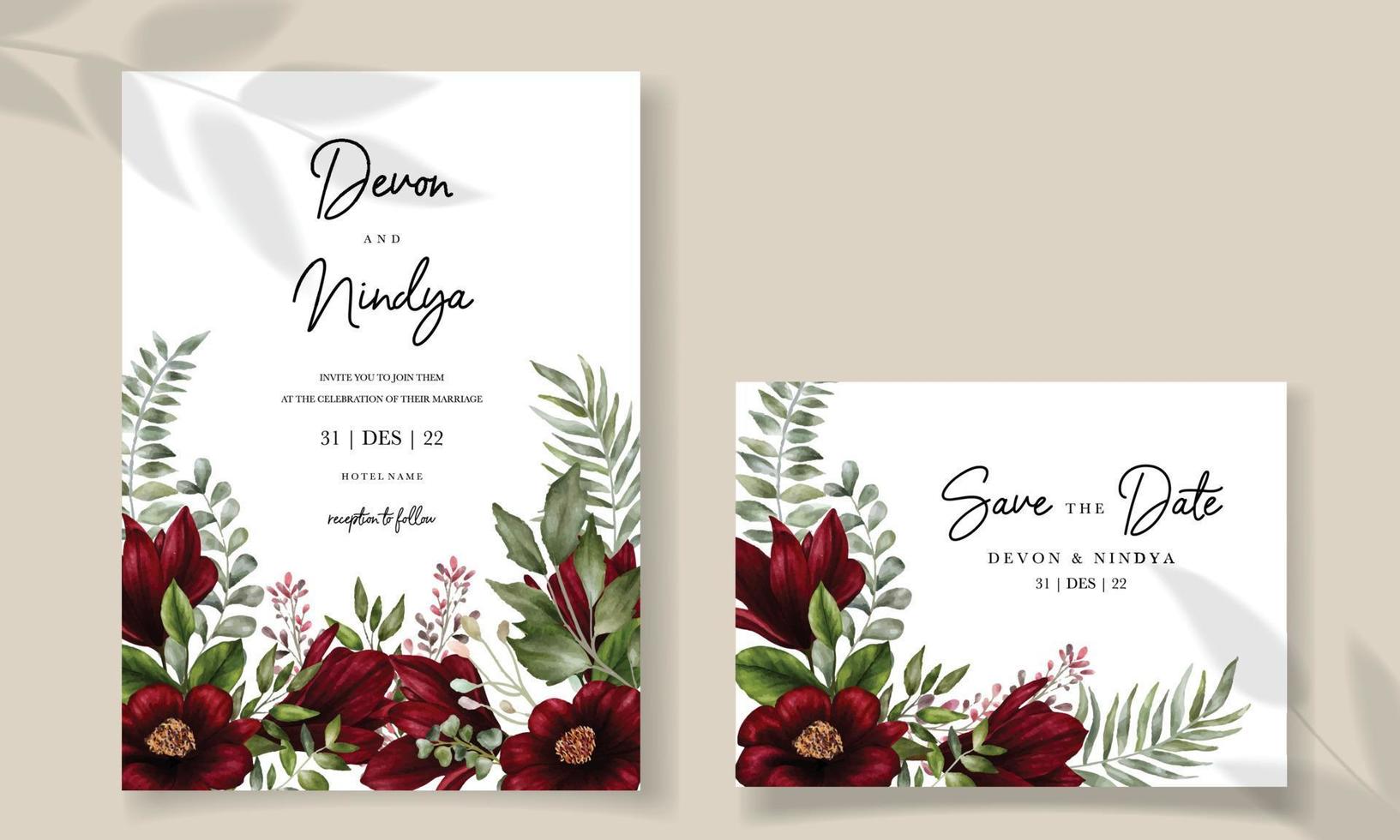 Elegant wedding card floral design vector