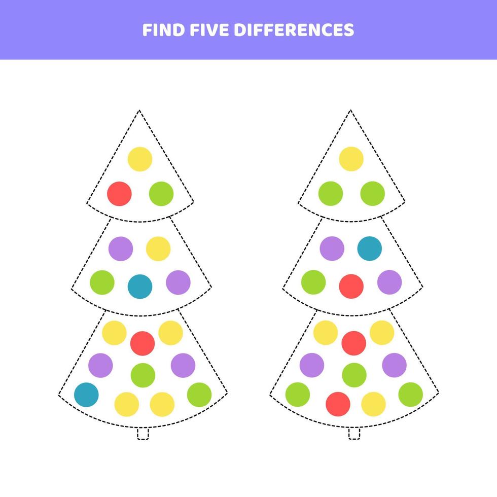 Find five differences between Christmas trees. 5456133 Vector Art at
