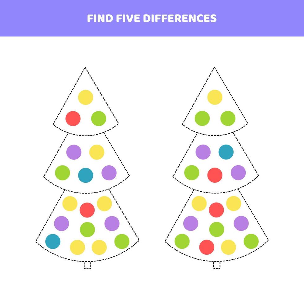 Find five differences between Christmas trees. vector