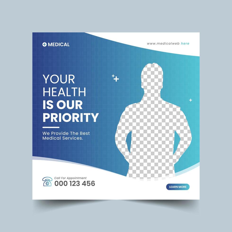 Medical social media post and web banner template Free Vector