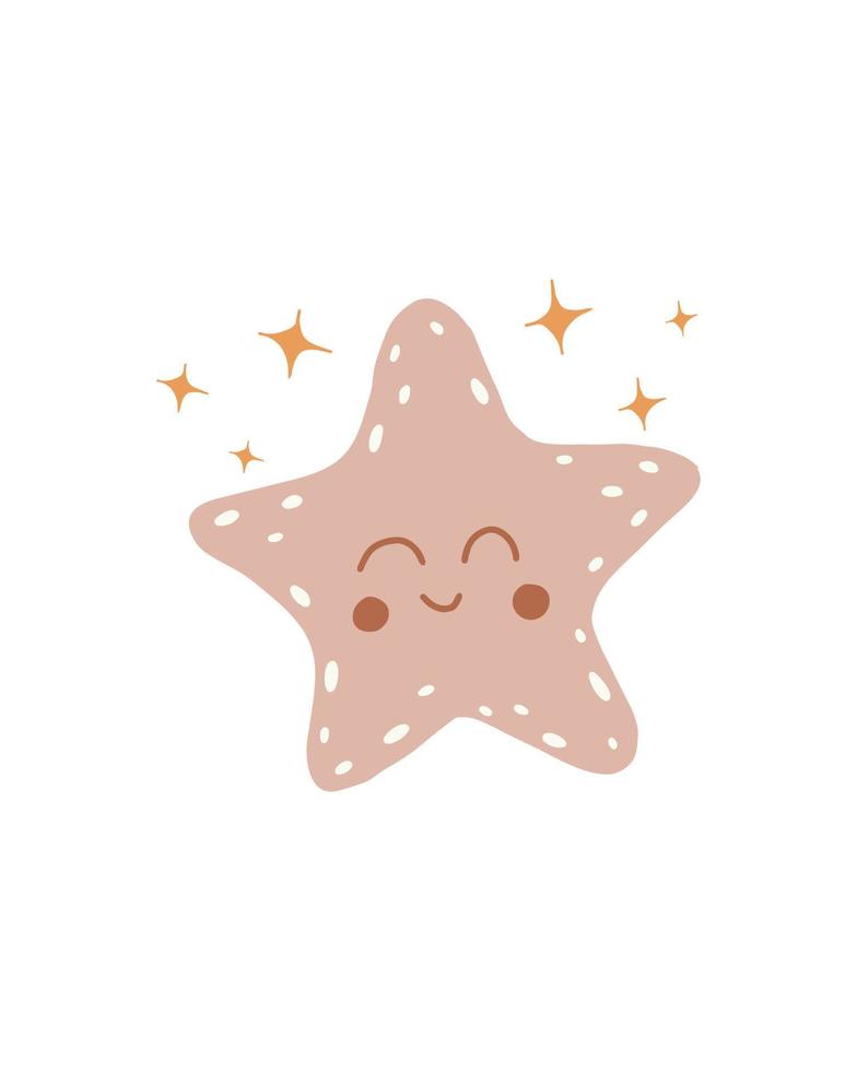 ilustración vectorial de estrella en estilo boho para niños. estrella sonriente. decoración de guardería en estilo boho. vector