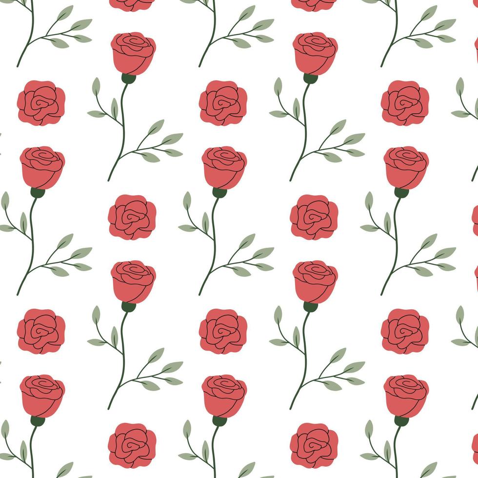 Vector pattern with flowers. Pattern with red roses. Spring pattern.