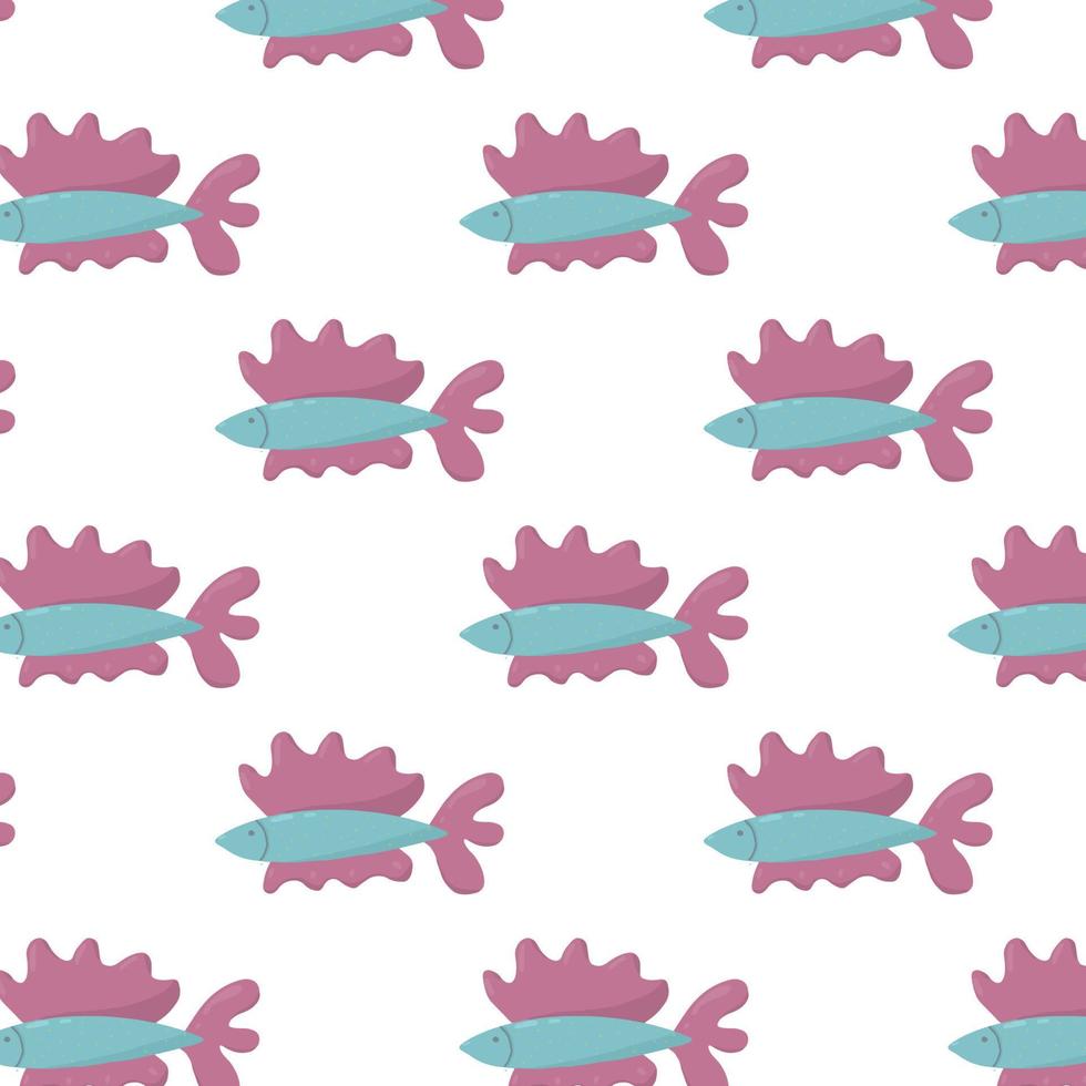 Childrens hand-drawn pattern with fishes. Patern with cute fish. The pattern is suitable for prints, wrapping paper and banners. vector