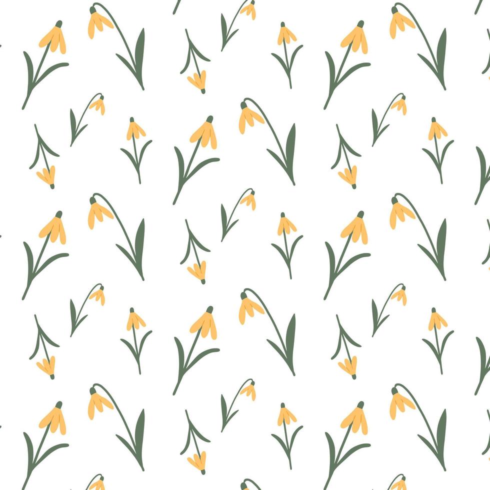Vector pattern with yellow flowers. Pattern with spring flowers. Spring pattern. Spring pattern with snowdrops.