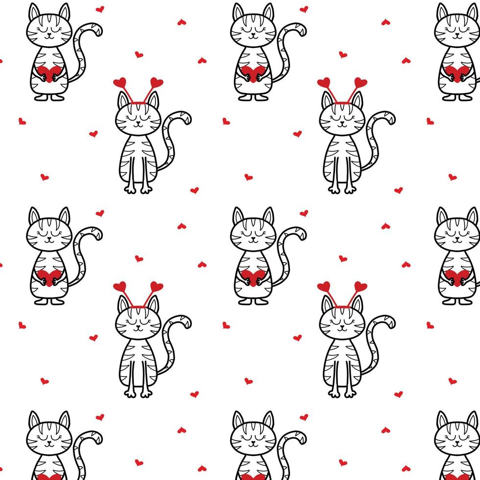 Vector pattern with cats in love. Cute children's pattern for Valentine's Day. Pattern with cats hearts.