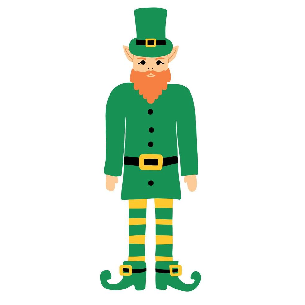 Vector illustration of a leprechaun in a green suit and hat. Leprechaun with a red beard..St.Patrick 's Day.