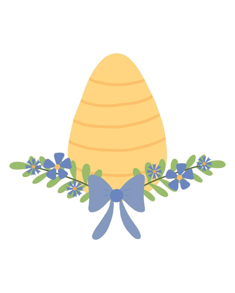 Vector illustration of an Easter egg. Yellow Easter egg with flowers. Easter concept. Postcard for Easter.