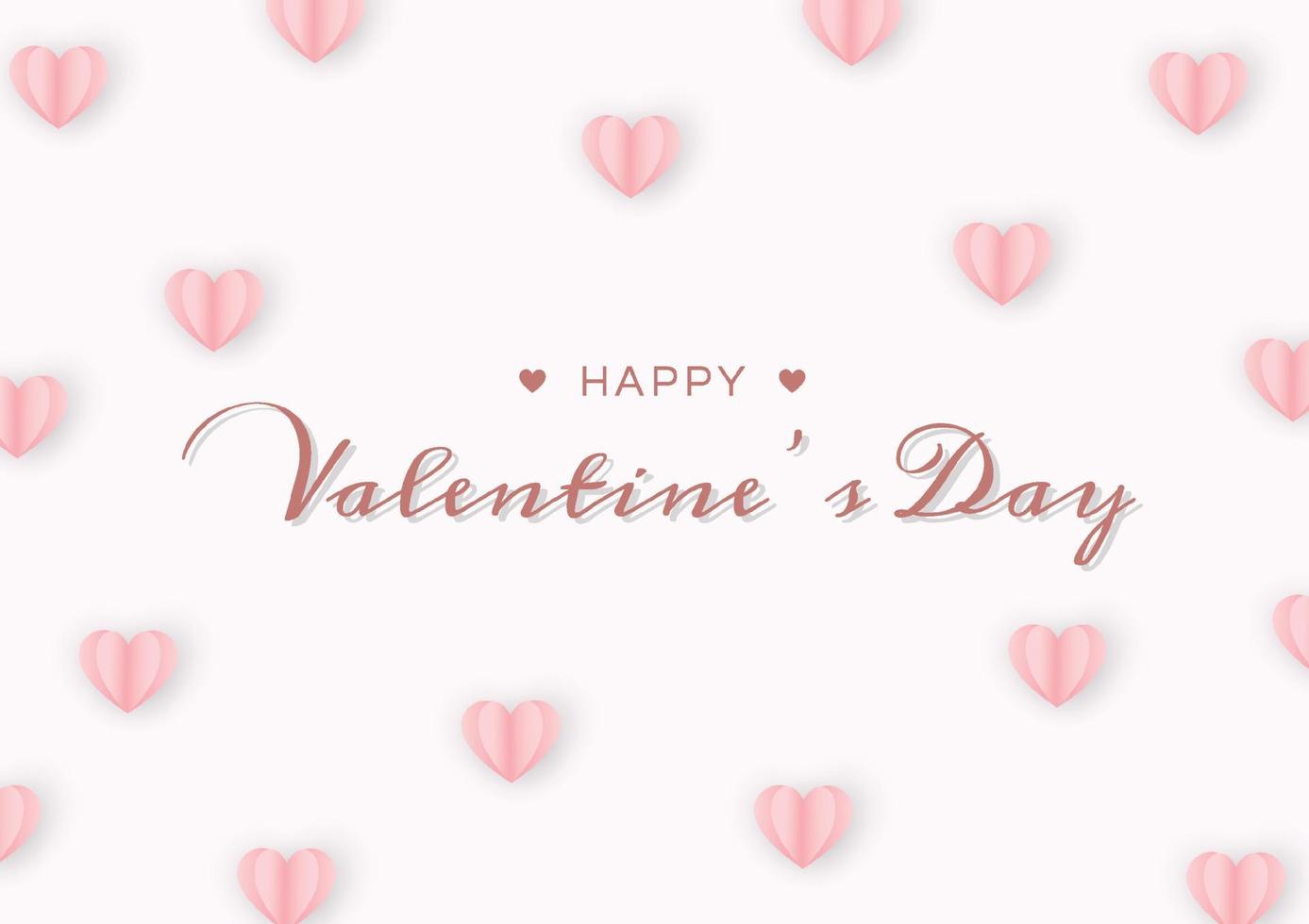 Happy valentines day card with paper heart on pink background and copy space. Vector illustration.