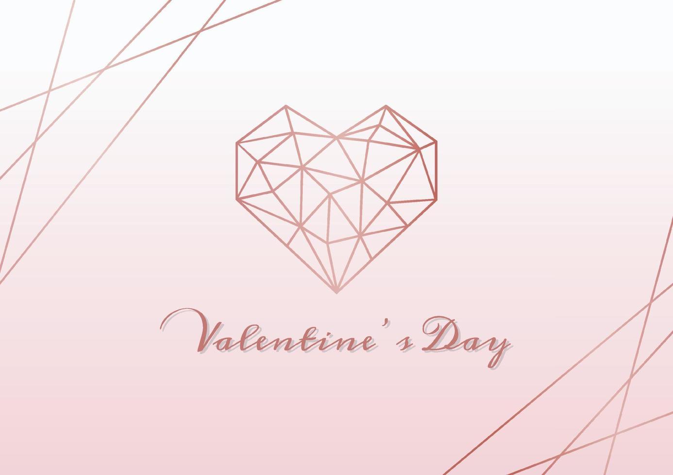 Happy valentines day card with with pink gold geometric heart, Love concept and copy space. Vector illustration