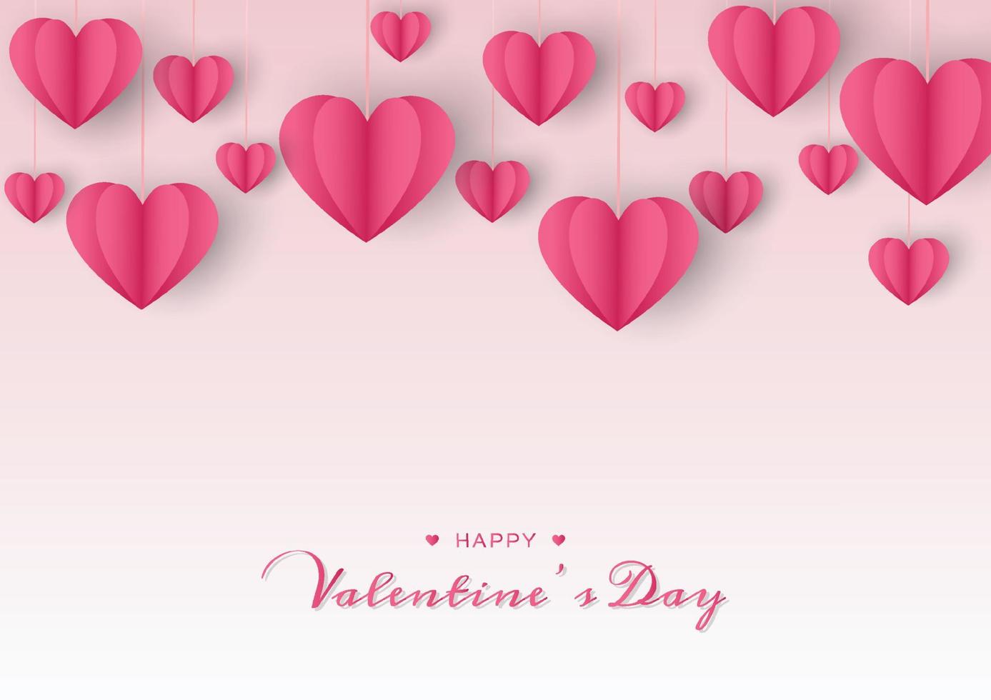 Happy valentines day card with paper heart on pink background and copy space. Vector illustration.